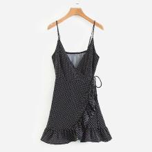 Shein Ruffle Trim Spot Overlap Dress