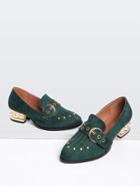 Shein Green Studded Detail Pearl Design Buckle Shoes