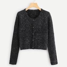 Shein Plus Button Front Fuzzy Jumper