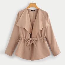 Shein Waist Drawstring Waterfall Solid Coat