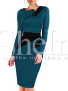Shein Blue Long Sleeve Color Block Dress