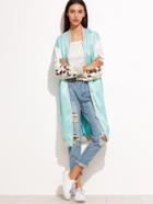 Shein Green Flower Print Contrast Sleeve Zip Up Bomber Coat