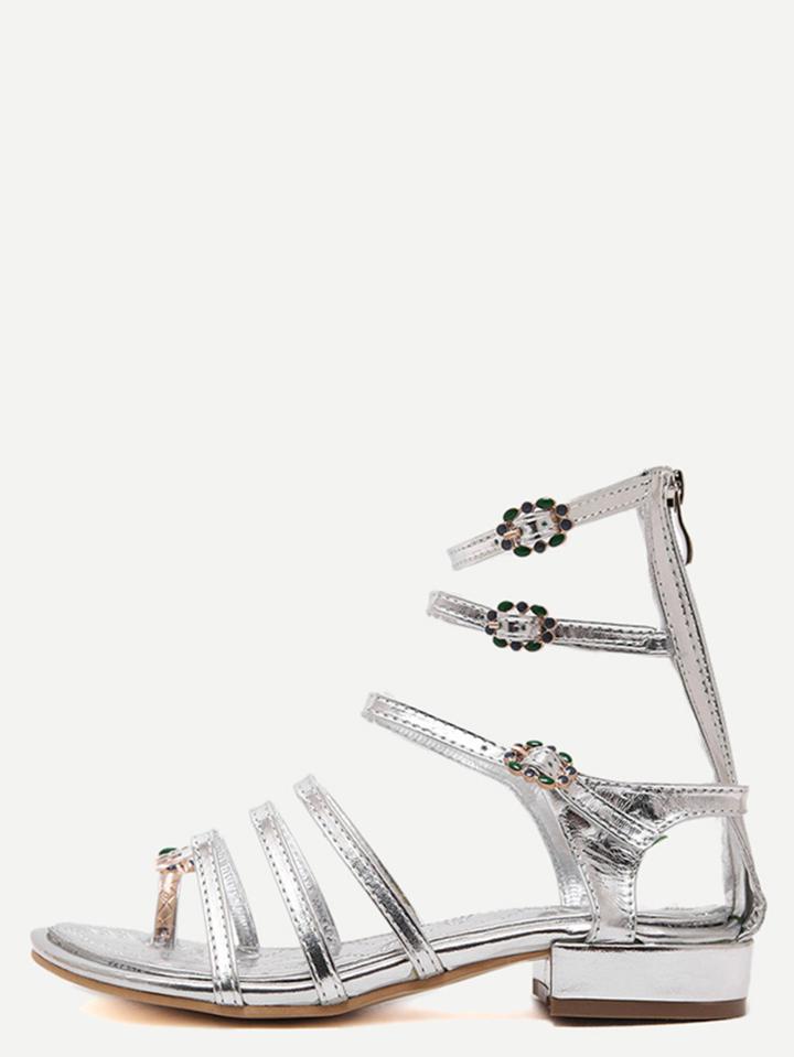 Shein Silver Peep Toe Strappy Sandals