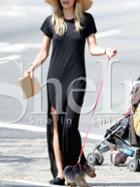 Shein Black Short Sleeve Split Front Maxi Dress