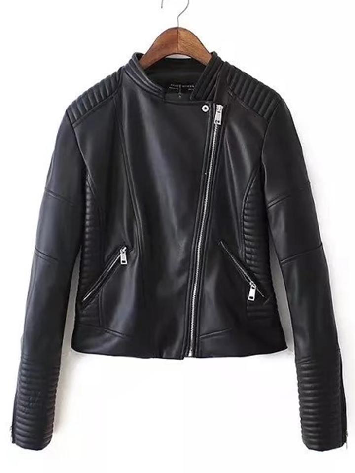 Shein Quilted Detail Pu Moto Jacket
