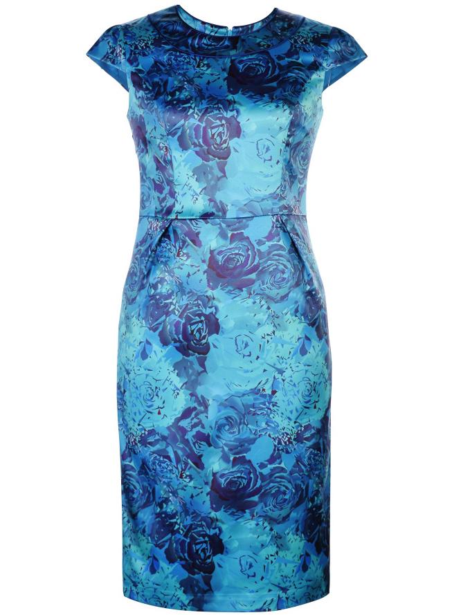 Shein Blue Cap Sleeve Rose Print Sheath Dress