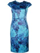 Shein Blue Cap Sleeve Rose Print Sheath Dress