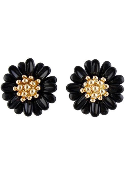 Shein Black Bead Flower Stud Earrings