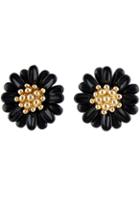 Shein Black Bead Flower Stud Earrings