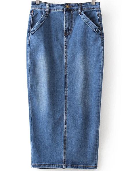 Shein High Waist Denim Split Skinny Skirt