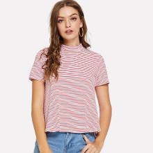Shein Mock Neck Curved Hem Striped Tee