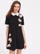 Shein Peach Blossom Appliques Contrast Cuff Dress