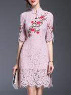 Shein Pink Flowers Embroidered Lace Dress