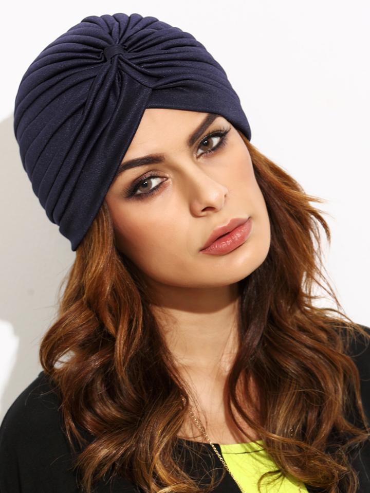 Shein Navy Pleated Turban Hat