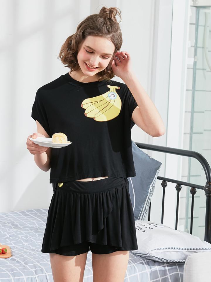 Shein Banana Pattern Tee & Shorts Pj Set