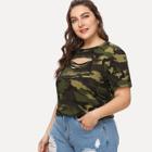 Shein Plus Ladder Ripped Camo Tee