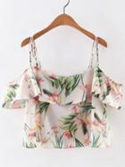 Shein Multicolor Floral Print Ruffle Spaghetti Strap Blouse