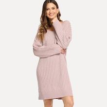 Shein V Neck Rib Knit Sweater Dress