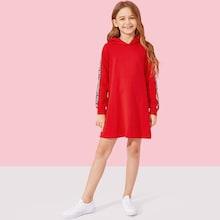 Shein Girls Letter Tape Side Hoodie Dress