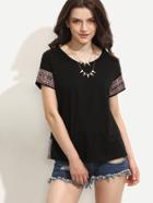 Shein Black Embroidered Short Sleeve T-shirt