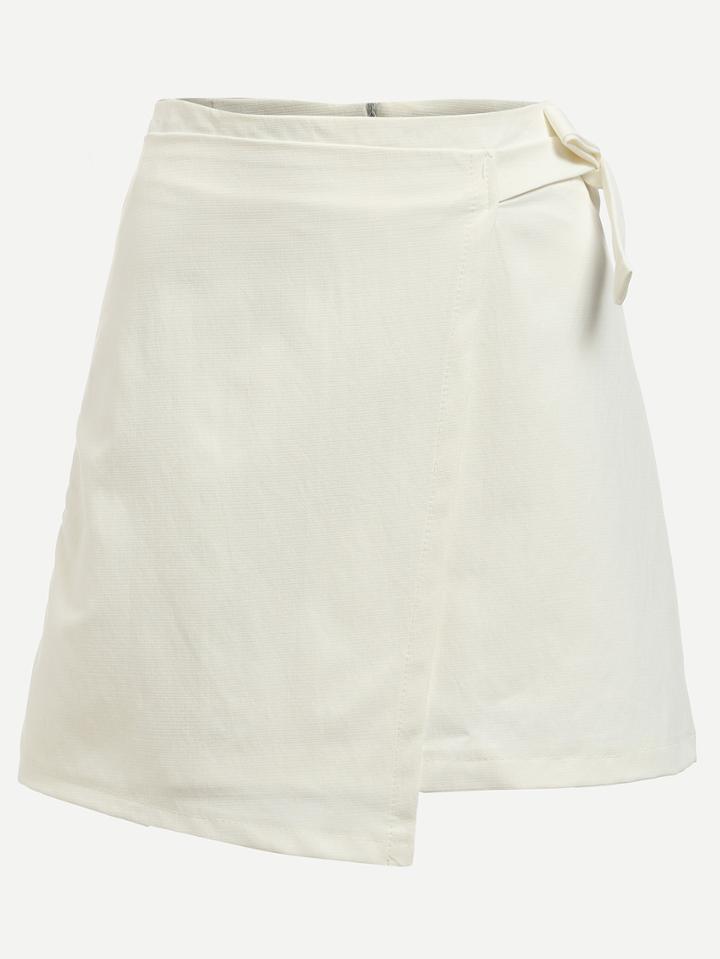 Shein White Self Tie A-line Wrap Skirt