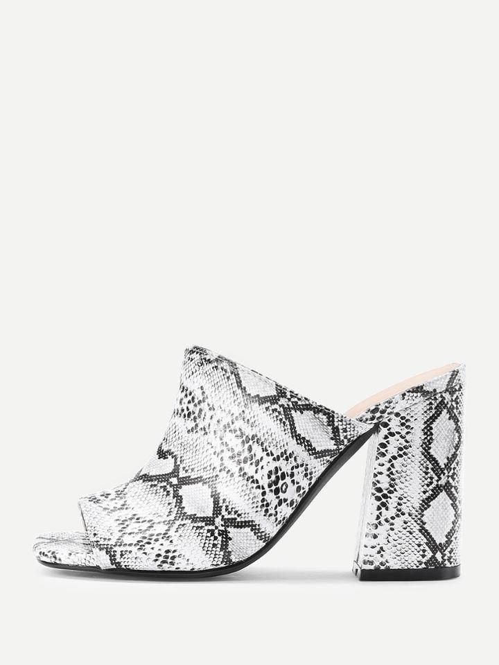 Shein Snake Pattern Peep Toe Block Heeled Mules