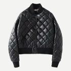 Shein Single-breasted Quilted Pu Puffer Jacket