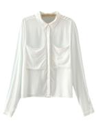 Shein White Long Sleeve Pockets Buttons Lapel Blouse