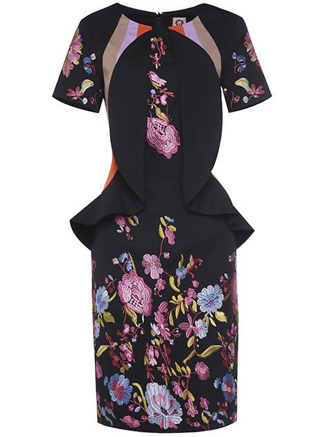 Shein Black Ruffle Embroidered Sheath Dress