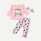 Shein Baby Frill Trim Letter Print Tee & Triangle Print Pants & Headband