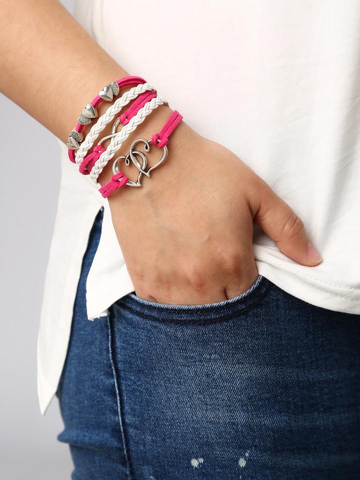 Shein Braided Leather Bracelet With Heart Charm