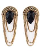 Shein Black Drop Gemstone Gold Chain Earrings