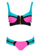 Shein Color Block Zipper Featrued Cutout Bikini Set