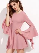 Shein Pink Bell Sleeve Zipper Back A-line Dress