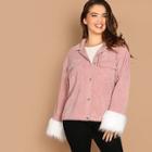 Shein Plus Pocket Front Contrast Faux Fur Corduroy Jacket