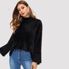 Shein Mock-neck Solid Teddy Sweater