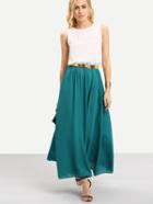 Shein Color Block Floaty Chiffon Teal Maxi Dress With Belt