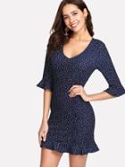Shein Ruffle Cuff And Hem V Neck Dress