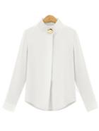 Shein Stand Collar Chiffon Single Button White Shirt