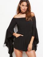 Shein Black Off The Shoulder Ruffle Sleeve Romper