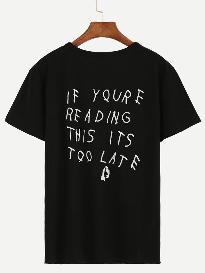 Shein Black Sentence Print Drop Shoulder T-shirt