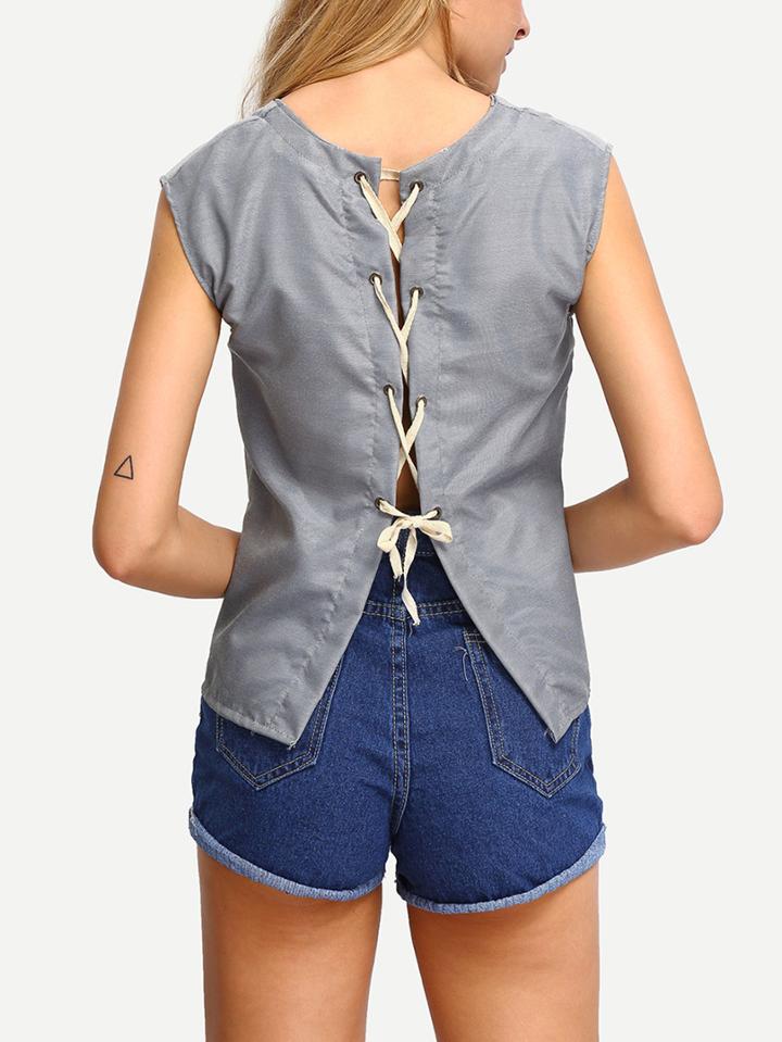 Shein Grey Lace Up Tank Top