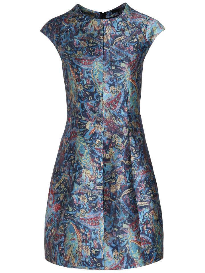 Shein Multicolor Round Neck Cap Sleeve Print Dress