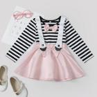 Shein Toddler Girls Bow Front Striped 2 In 1 Dress