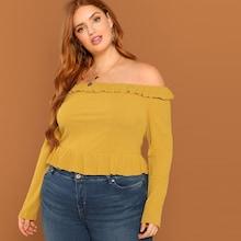 Shein Plus Ruffle Off Shoulder Ribbed Knit Tee