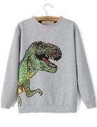 Shein Dinosaur Patterned Print Loose Grey Sweatshirt