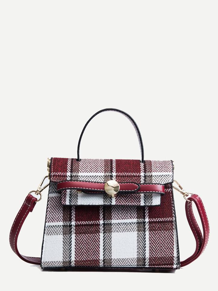 Shein Chevron Detail Plaid Shoulder Bag