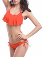 Shein Halter Neck Fly-away Bikini Set - Orange