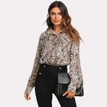 Shein Pocket Patch Curved Hem Snake Skin Print Shirt