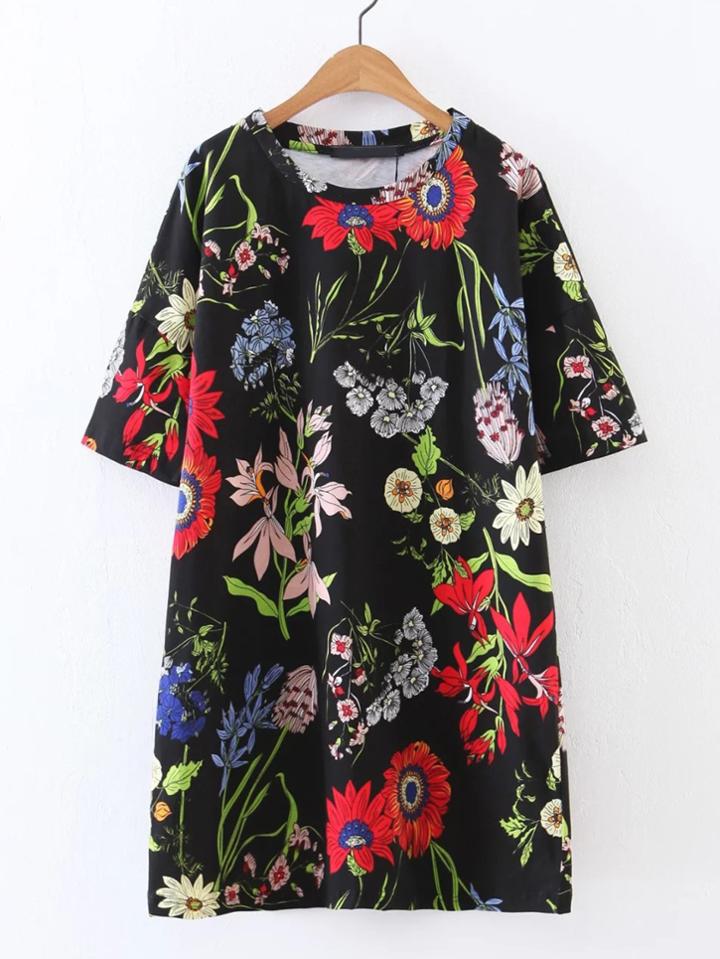 Shein Flower Print Tee Dress